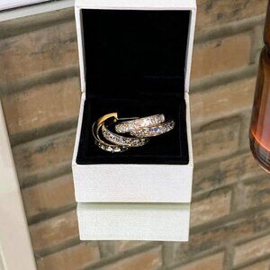 Channel Set Double Hoop Gold-Tone Earrings Brilliant Crystals Princess Cut